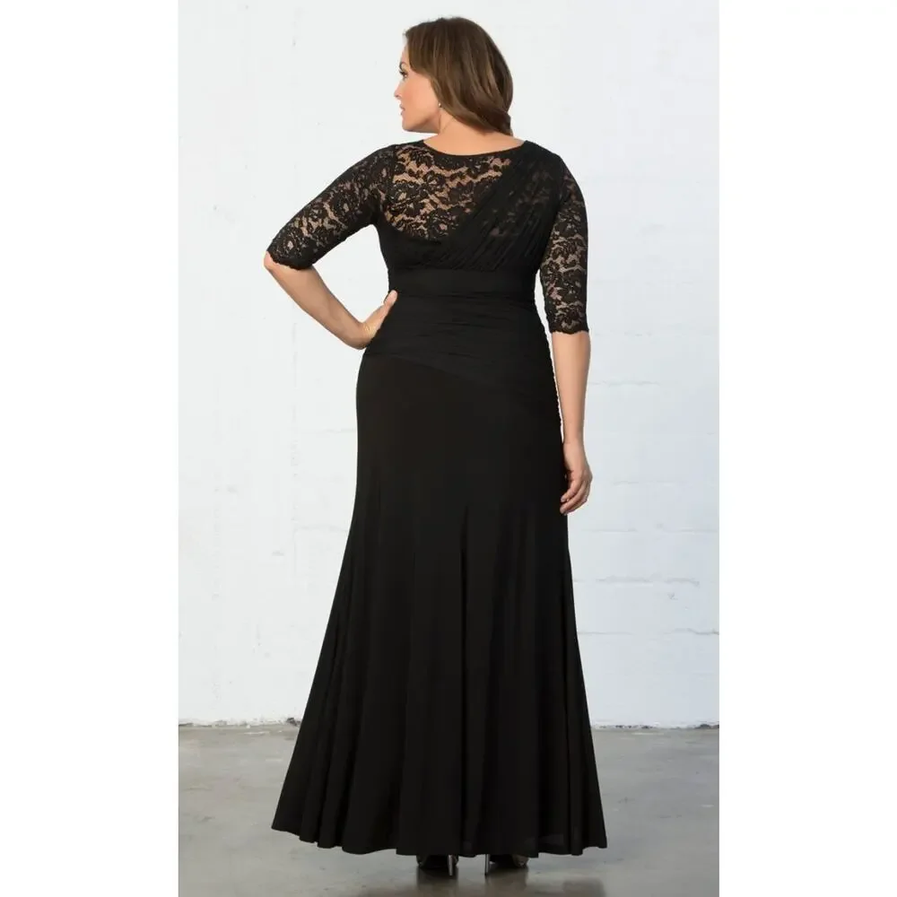 Kiyonna Party Maxi Dress Soiree Style Black Lace Formal Size 12 Lined MOB Party